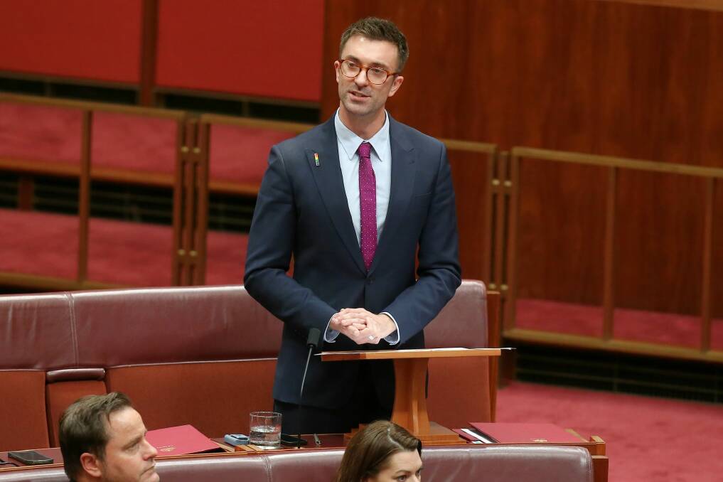 Greens senator Robert Simms delivers his first speech to the Senate on Tuesday. Photo: Alex Ellinghausen