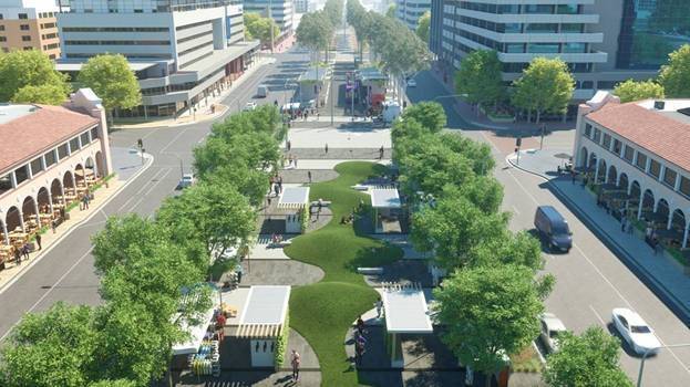 An artist's impression of what the Civic Plaza space could look like. The ACT government has confirmed the new public square would be built, but details on where park and ride or bus interchanges infrastructure will be are not clear.  