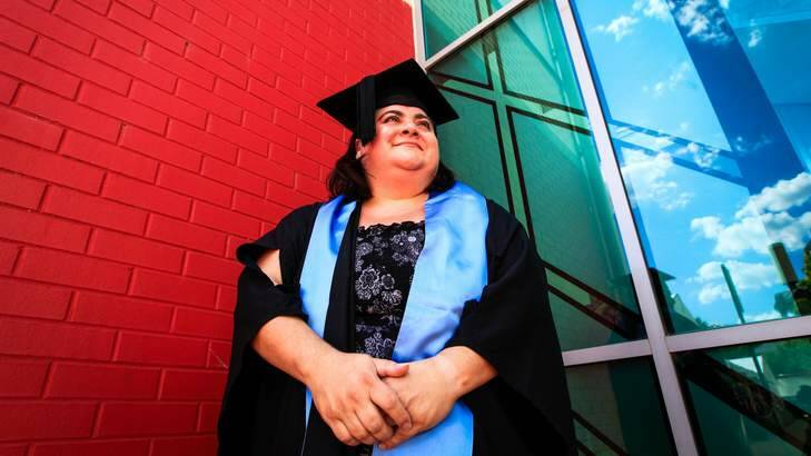 Cancer survivor Nicki Bruno has graduated from the ANU after completing a course in migration law. Photo: Katherine Griffiths