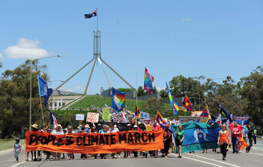 Canberra was one of more than 600 cities around the world to take part in the largest international weekend of climate action ahead of the Paris talks. Photo: Graham Tidy