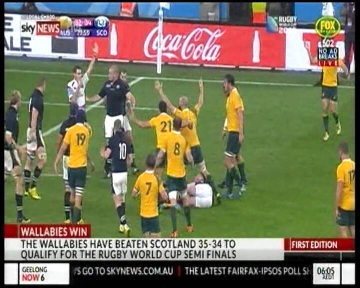 Last-gasp penalty: Craig Joubert blows in Australia's favour. Photo: Screen grab: Fox Sports