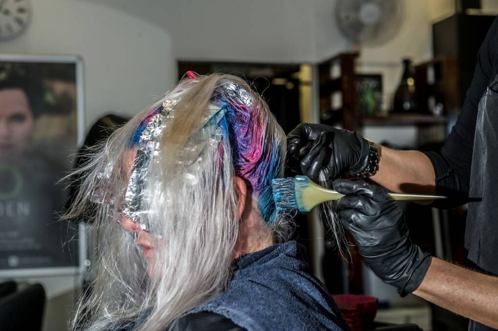 A unicorn in the making: my new colours are applied to my roots. Photo: Karleen Minney