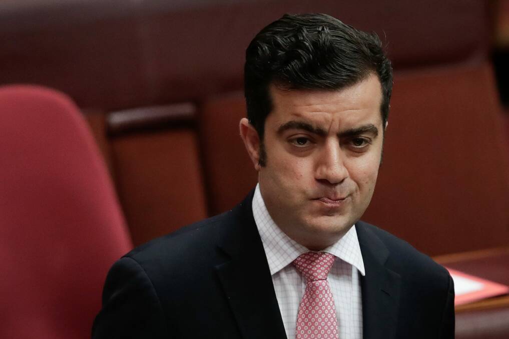 Sam Dastyari delivers what would be his last speech to the Senate. Photo: Alex Ellinghausen