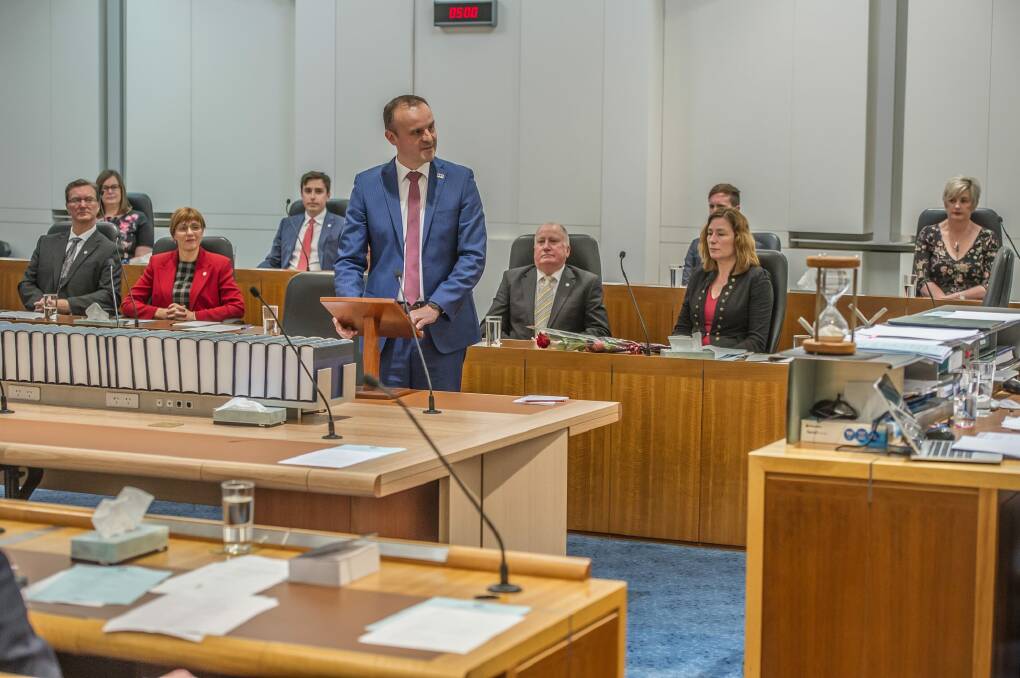 Chief Minister Andrew Barr told the first sitting of the Legislative Assembly that the government now had a "clear mandate" for light rail. Photo: Karleen Minney