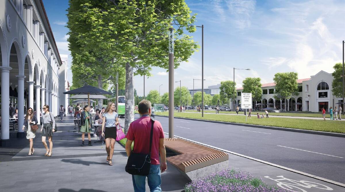 Outdoor dining on the proposed Northbourne Plaza. The green space is where stage two of light rail will commence. Photo: ACT government