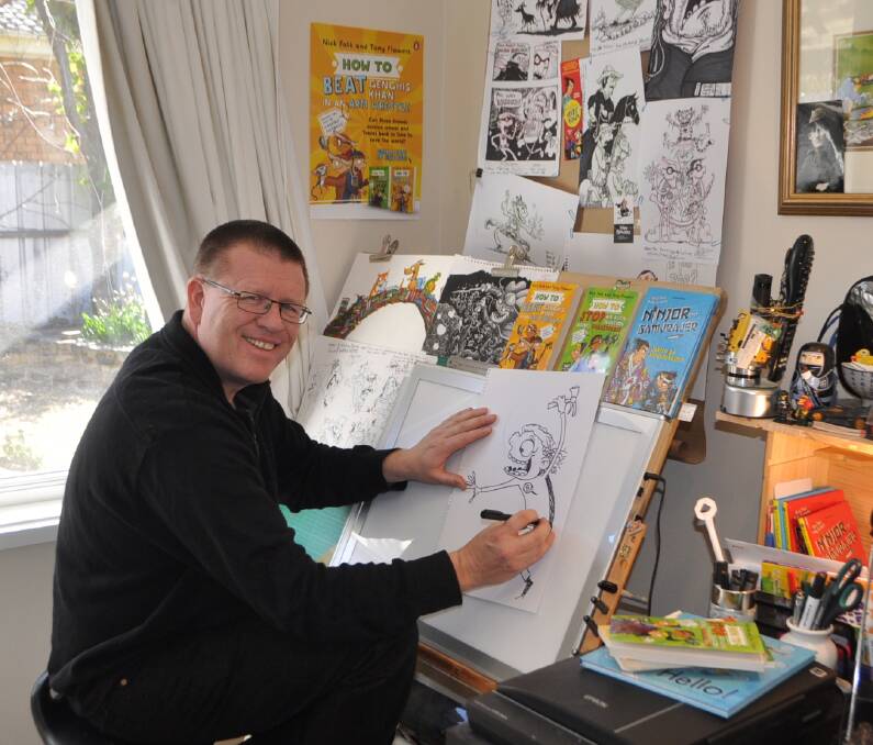 Canberra illustrator Tony Flowers in his studio. Photo: Supplied