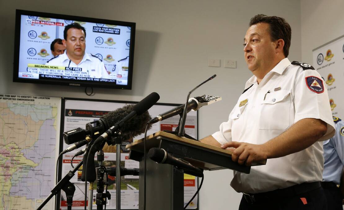 ACT Rural Fire Service chief officer Andrew Stark has warned of dangerous fire conditions on Sunday. Photo: Jeffrey Chan