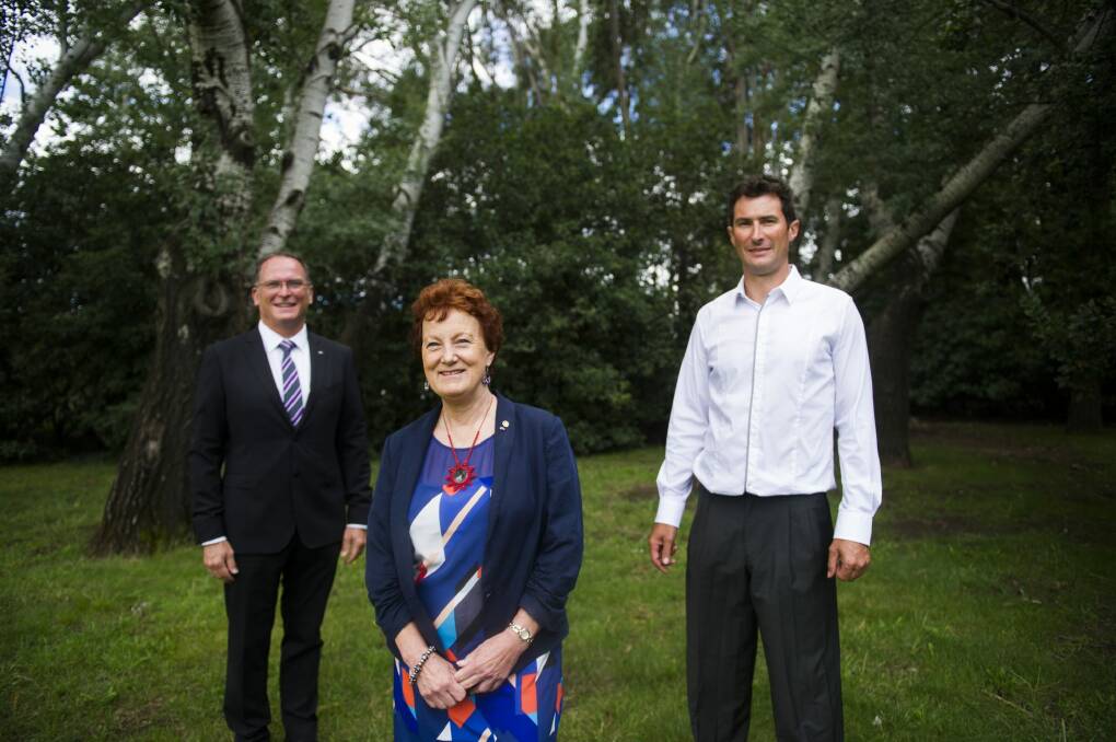 ACT Australia Day ambassadors Glenn Keys, Sandra Mahlberg and Damian De Marco at Commonwealth Park. Photo: Rohan Thomson