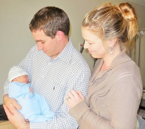 Alistair and Yasmin Coe with their new arrival Angus Bruce Coe, born 16 May 2014  Photo: Supplied