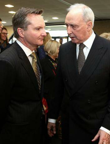 Former Prime Minister Paul Keating with shadow treasurer Chris Bowen. Photo: Alex Ellinghausen