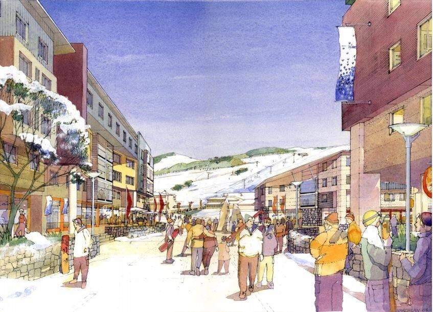 A concept plan for the Perisher Village at Kosciuszko National Park presented to NSW Planning & Environment in 2004. Photo: Supplied