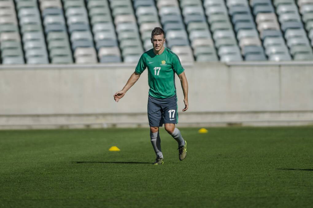 Matt McKay trains at Canberra Stadium on Monday. Photo: Jamila Toderas