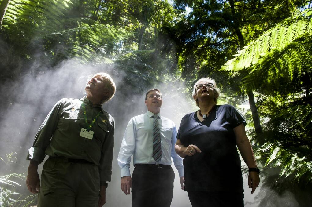 Australian National Botanic Gardens volunteer guide Jocelyn Fitzhardinge, General Manager Peter Byron and President of Friends Lesley Jackman are pleased that the gardens have received and eco certification from Ecotourism Australia. Photo: Elesa Kurtz