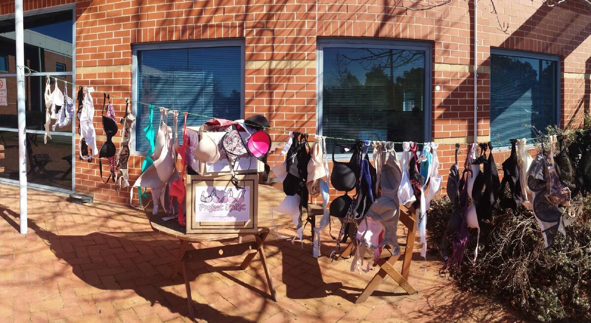 Sent directly to battling women: Bras donated by female employees of ACTEW Water.