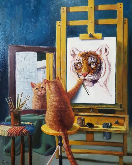 Deluded artist cat's self-portrait, by Lucia Heffernan.