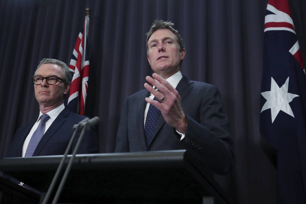 Pro-secrecy: Defence Minister Christopher Pyne and Attorney-General Christian Porter. Photo: Alex Ellinghausen