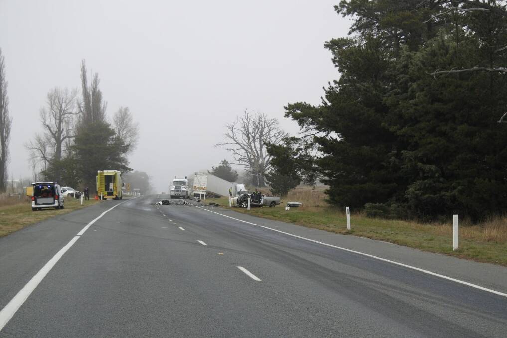 The Monaro Highway is closed while police investigate a fatal collision. Photo: Clare Sibthorpe