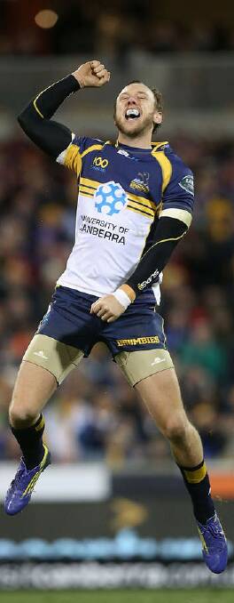 Jesse Mogg of the ACT Brumbies, with the University of Canberra logo on his jersey, during an International tour match between against the British & Irish Lions at Canberra Stadium. Photo: Getty Images