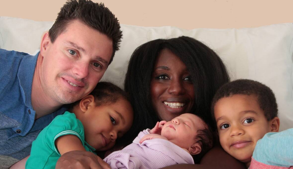 Matthew Green and Naomi Kissiedu-Green with their children Ebony, 2, newborn Savanna and Kobi, 4.  Photo: Supplied