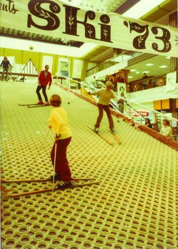 Excited Canberrans take to skiing at Woden Plaza in 1973. Photo: Supplied