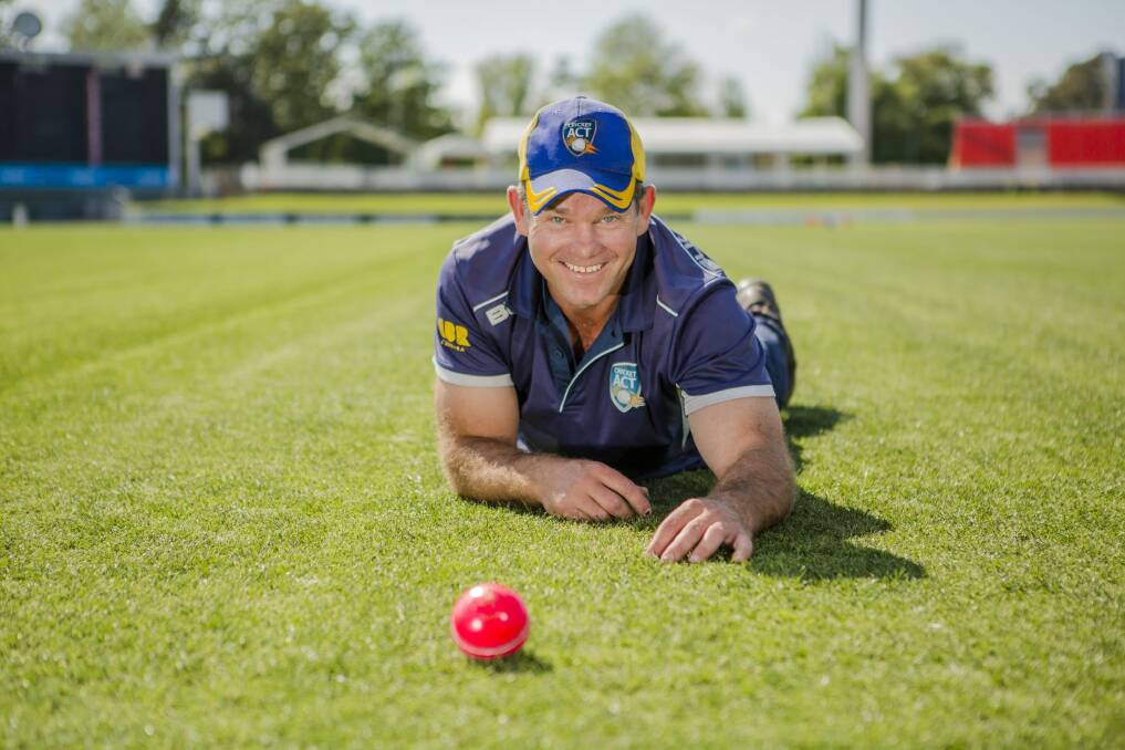 Manuka Oval curator Brad van Dam is getting the ground ready for next Friday's Prime Minister's XI v New Zealand game. Photo: Jamila Toderas