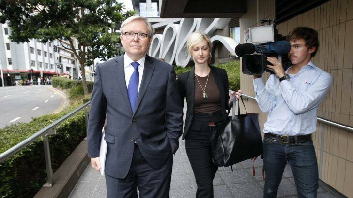 Former prime minister Kevin Rudd leaves a home insulation inquiry hearing in May. Photo: Glenn Hunt