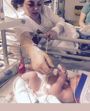 Felicity Jessop and her baby Tim in hospital. Photo: Supplied