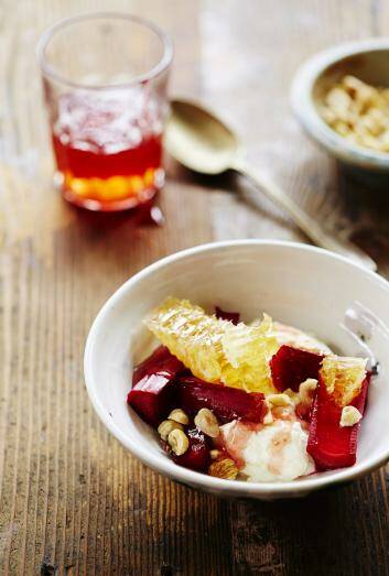 Divine dessert: Poached rhubarb, ricotta and honeycomb is a sweet treat.