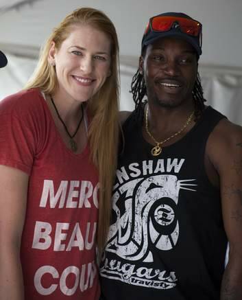 Lauren Jackson and West Indies cricketer Chris Gayle. Photo: Katherine Griffiths