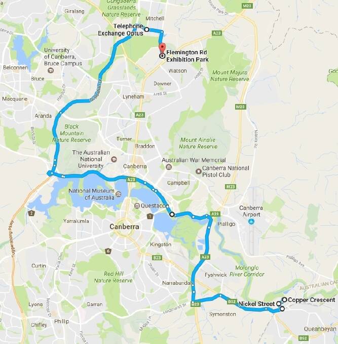 The route for Sunday's big Convoy for Cancer Families. Photo: Supplied