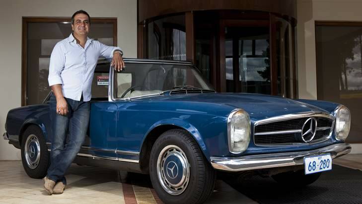 Hamid Heydrian with his Mercedes-Benz type 113, the classic "pagoda roof" sports car. Photo: Katherine Griffiths