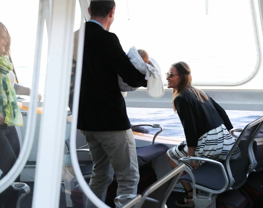 Pippa Middleton and James Matthews travelled on a water taxi with friends in Sydney on Wednesday. Photo: Janie Barrett