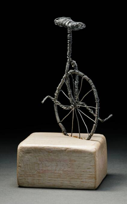 Samuel Johnson's most treasured object is this wire unicycle "trophy'' made by his sister Connie. Photo: Jason McCarthy