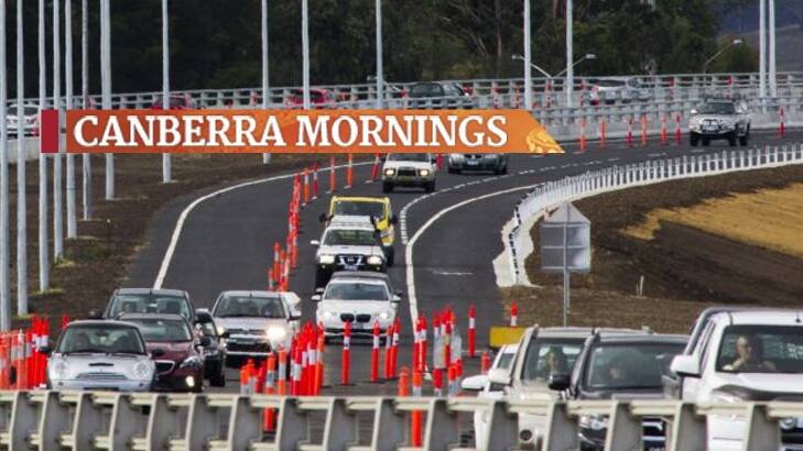 Traffic travelling along the southern bridge of Majura Parkway on Friday afternoon. Photo: Rohan Thomson
