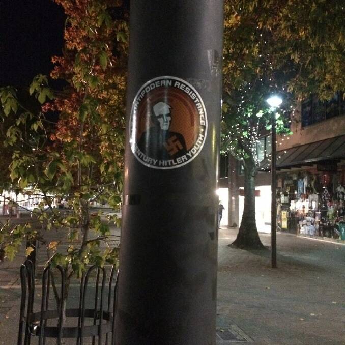 Several stickers were found in locations around Civic on Friday Photo: Augustine Bamberry