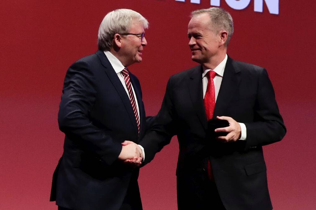Former prime minister Kevin Rudd and Opposition Leader Bill Shorten. Photo: Alex Ellinghausen
