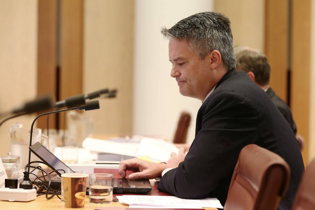 Finance Minister Senator Mathias Cormann during Senate estimates.  Photo: Alex Ellinghausen