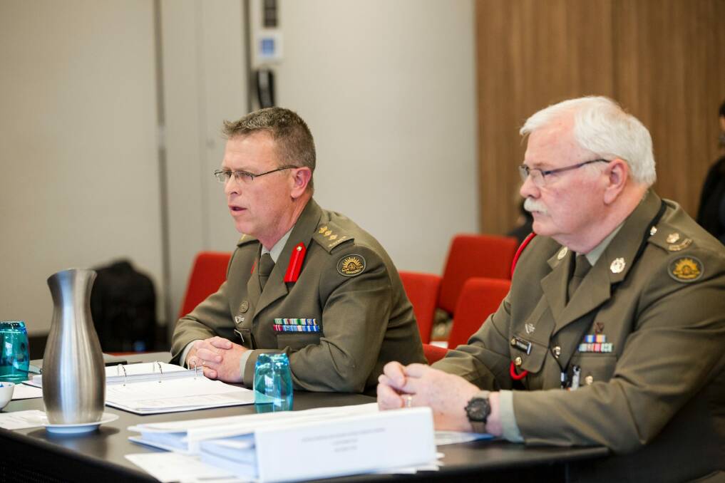 Department of Defence witnesses Colonel Griffith Thomas and Major Phil Rutherford. Photo: Jamila Toderas