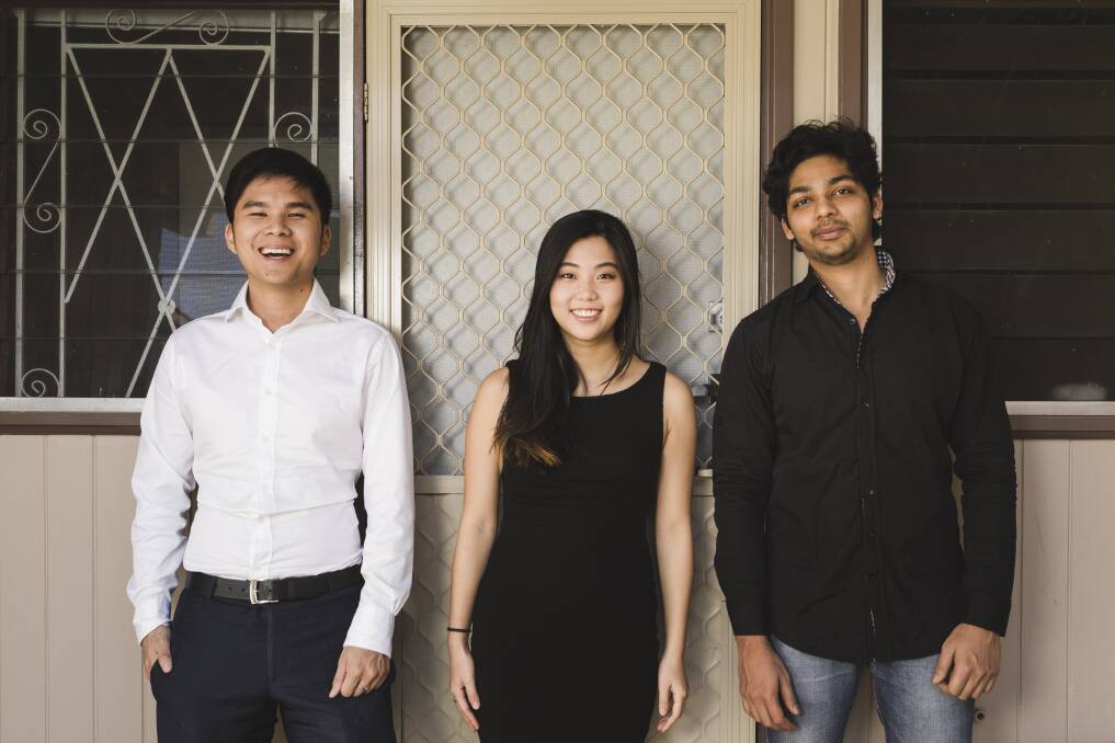 Adrian Yong, Joey Wong, and Rushil Agarwal - co-founders of Rentality, a start-up company that aims to tackle homelessness. Photo: Jamila Toderas