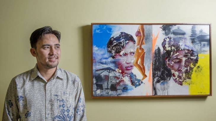 Artist Willy Himawan made his first trip to Australia this week to see his work installed in the gallery.