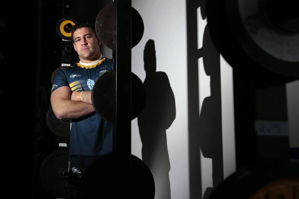 ACT Brumbies player Josh Mann- Rea in the weights room at Brumbies HQ. Photo: Jeffrey Chan