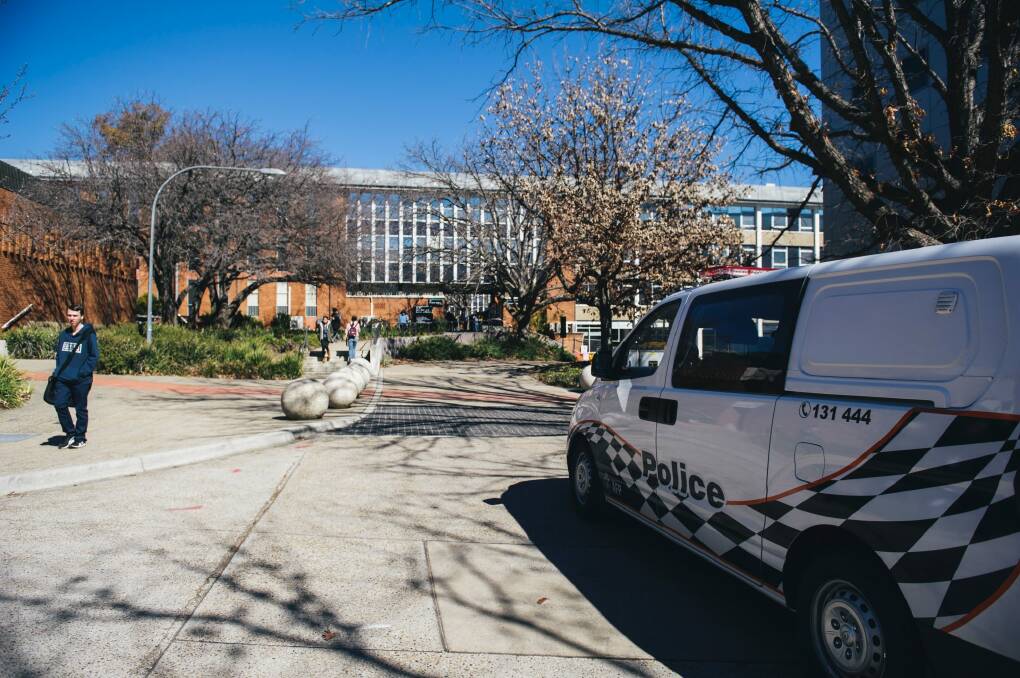 Scenes at the ANU after the alleged attack at the Copland building. Photo: Rohan Thomson