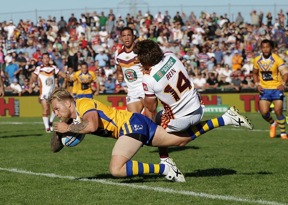 Blake Austin scores a try for City during the City v Country Origin match at Wagga Wagga. Photo: Stefan Postles
