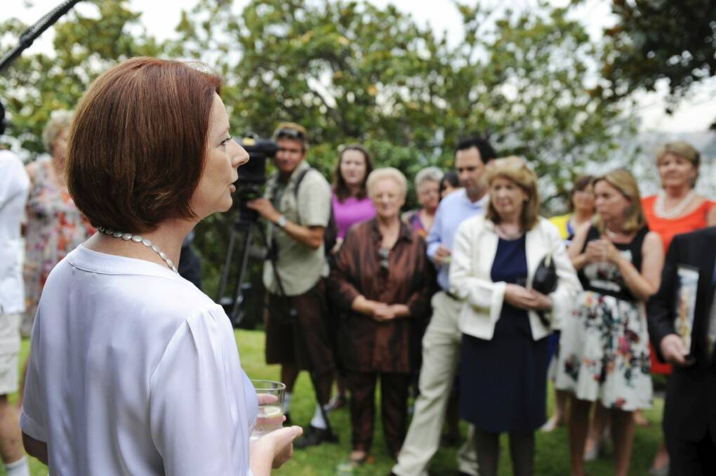 Julia Gillard speaks to child sex survivors at Kirribilli House in January 2013.  Photo: Mick Tsikas