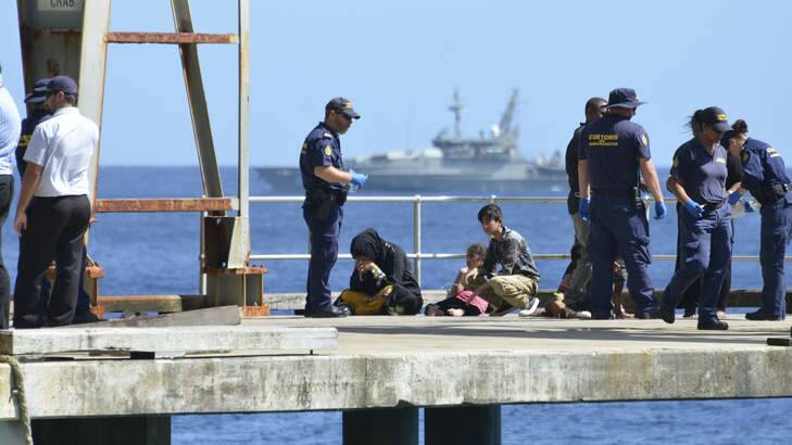 Asylum seekers from a boat rescued off Christmas Island. Photo: Sharon Tisdale