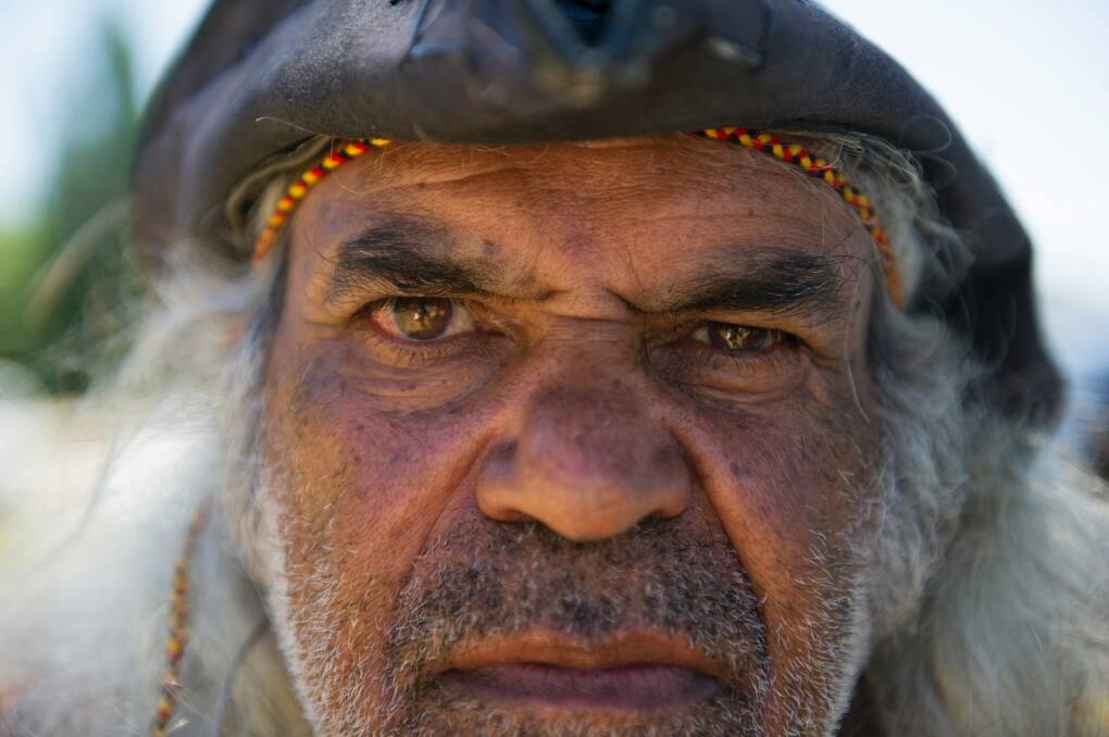 Marbk Barkendjah at Aboriginal Tent Embassy on Australia Day. Photo: Jay Cronan