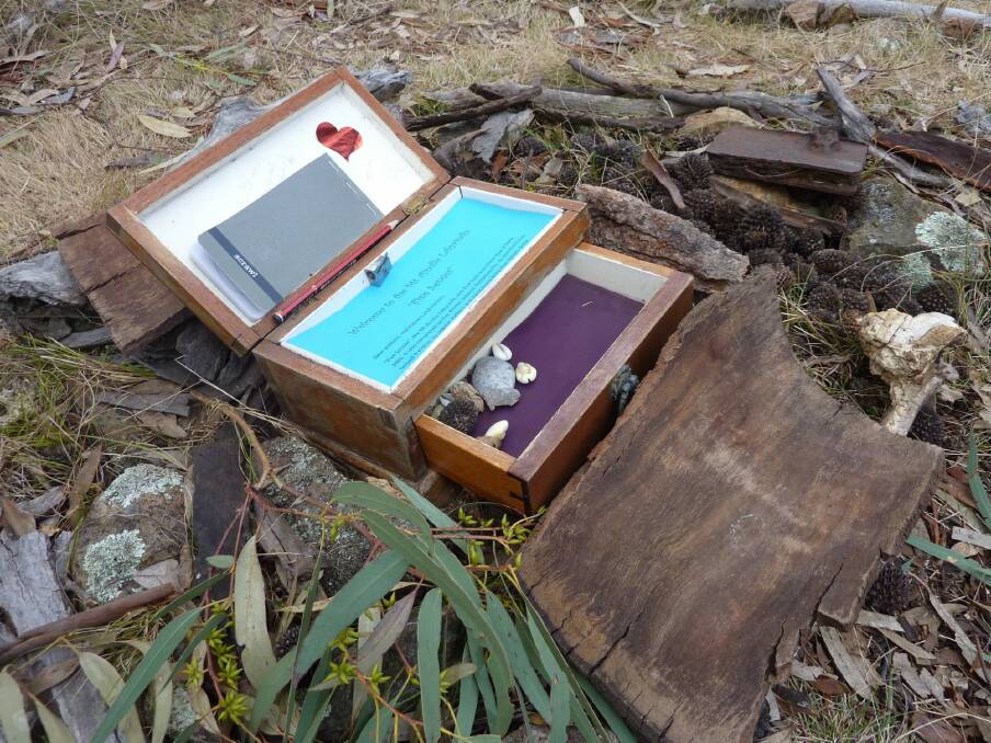 The treasure chest in the "goal" of the Mt Ainslie bush labyrinth.  Photo: Tim the Yowie Man