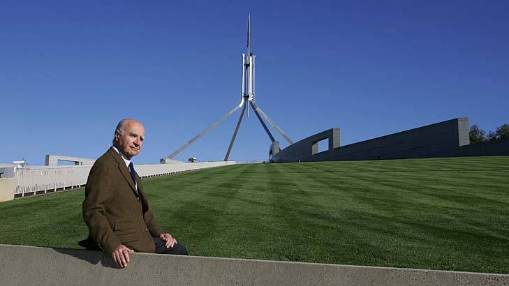 Romaldo Giurgola, the Architect of Parliament House in Canberra who has spoken out about the proposal to replace the grass on Parliament House with a drought tolerant variety which he claims will degrade the asthetics of the building. Photo: Andrew Sheargold