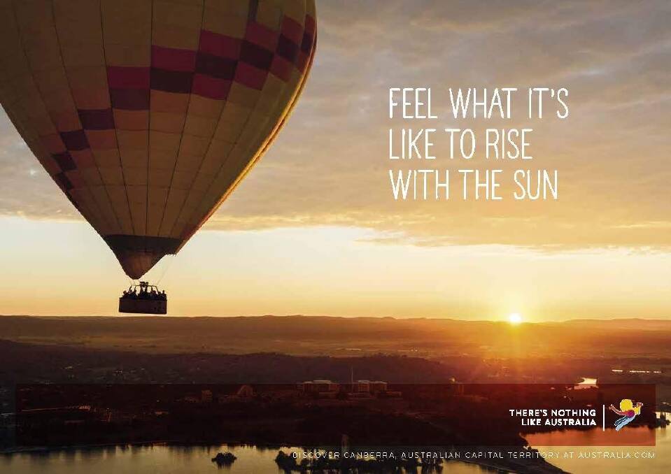 An early morning hot air balloon ride over Lake Burley Griffin is another activity being spruiked in the new Tourism Australia campaign. Photo: Supplied