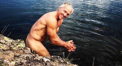Greg Norman taking a bath after a two-day horse ride, 11,850-feet above sea level in the Colorado Flat Top Wilderness. Photo: Instagram/@shark_gregnorman